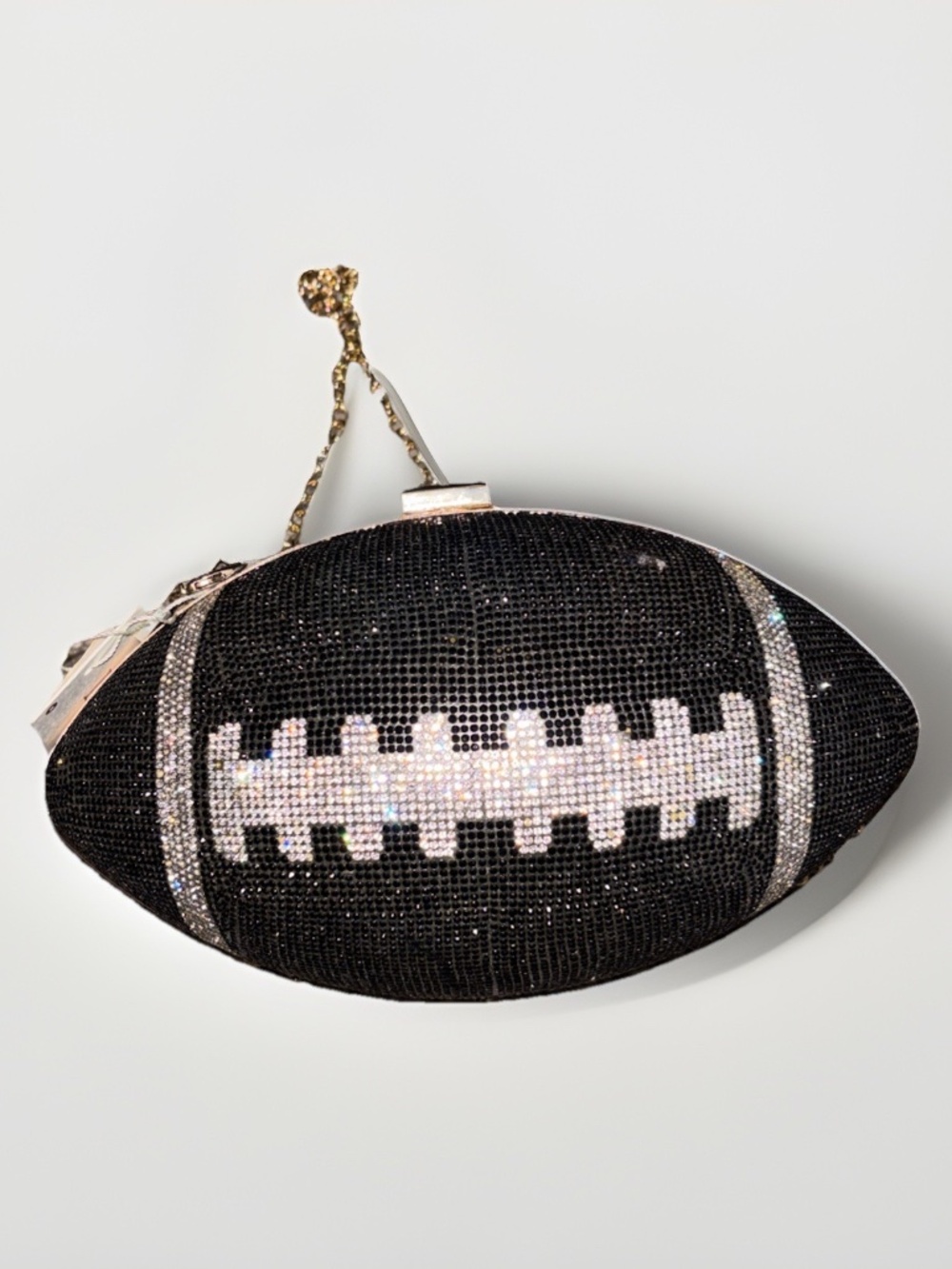 Rhinestone-Embellished Football-Shaped Crossbody Clutch